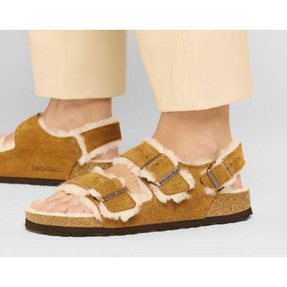 Birkenstock Milano Suede Leather Shearling Slingback Sandals Women's 9 EU 40 NWT - Picture 13 of 15